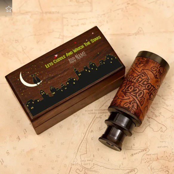 Home Decor Telescope (6 inch) Personalized Wooden Box